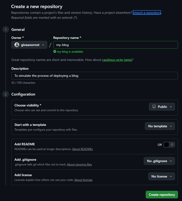 建立 repo 的選項